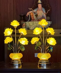 Đèn Thờ Hoa Sen 5 Bông Lưu Ly Thân Lưu Ly Bát Sen