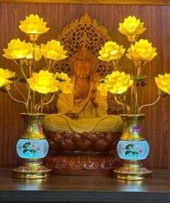 Đèn Thờ Hoa Sen 7 Bông Lưu Ly Thân Ngọc Gấm