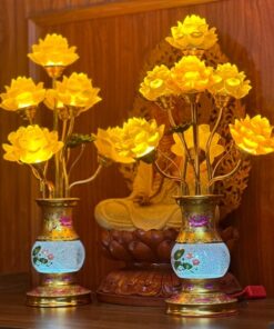 Đèn Thờ Hoa Sen 7 Bông Lưu Ly Thân Ngọc Gấm