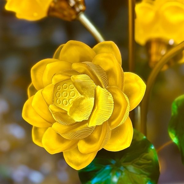 Đèn Thờ 5 Bông Lưu Ly Hoa Sen Gấm Vàng