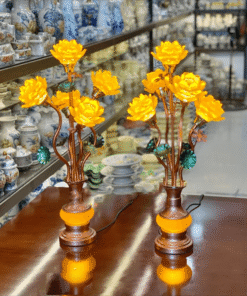 Đèn Thờ Hoa Sen 5 Bông Lưu Ly Thân Ngọc Cành Cong