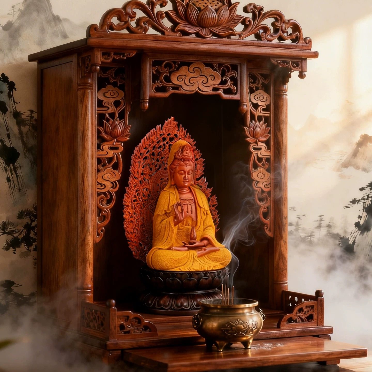 Tượng Phật Bà Quan Âm Gỗ Dát Kim