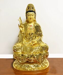 Tượng Phật Quan Âm Ngồi Bệ Sen Vàng