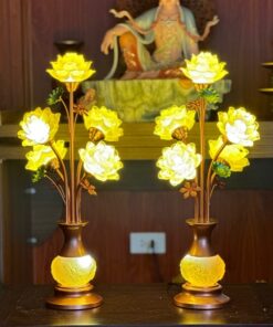 Đèn Thờ Hoa Sen 5 Bông Thân Ngọc Nổi