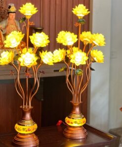 Đèn Thờ Hoa Sen 9 Bông Lưu Ly Thân Ngọc Vàng