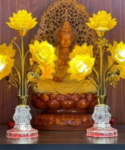 Đèn Thờ Hoa Sen 5 Bông Lưu Ly Thân Pha Lê