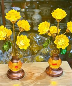 Đèn Thờ 5 Bông Lưu Ly Hoa Sen Gấm Vàng