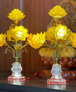 Đèn Thờ Hoa Sen 5 Bông Lưu Ly Thân Pha Lê