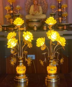 Đèn Thờ Hoa Sen 5 Bông Lưu Ly Thân Rủ