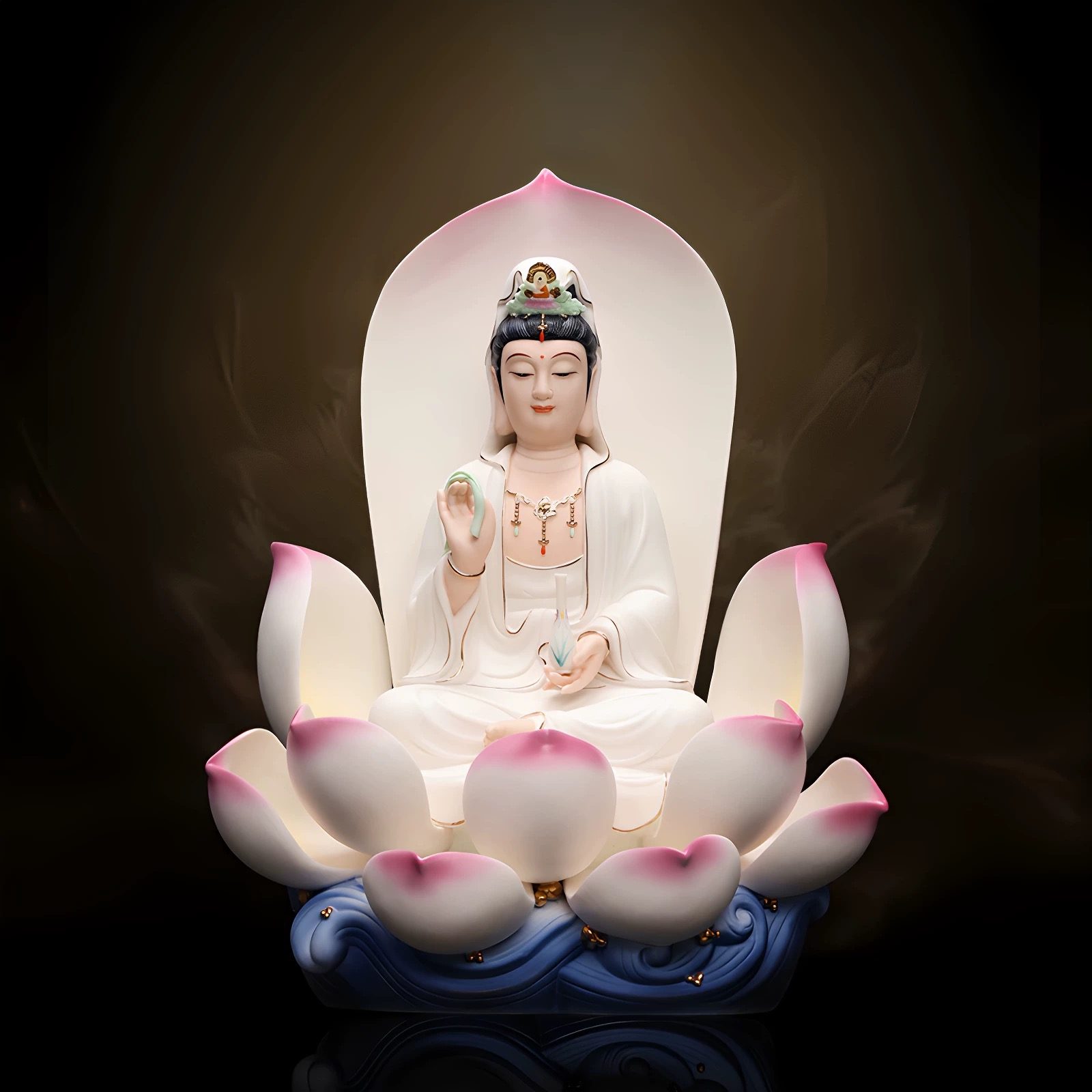 Tượng Quan Âm Ngồi Tọa Sen Sứ Đức Hóa