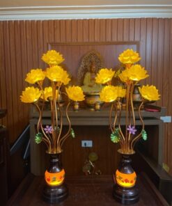 Đèn Thờ Hoa Sen Lưu Ly 7 Bông Thân Ngọc Đen