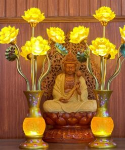 Đèn Thờ Hoa Sen 5 Bông Lưu Ly Đào Vàng