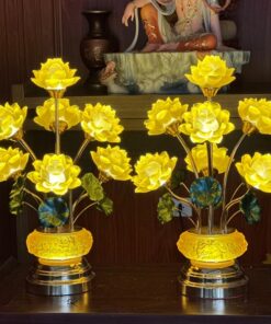 Đèn Thờ Hoa Sen 7 Bông Lưu Ly Thân Lưu Ly Bát Sen