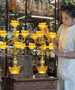 Đèn Thờ Hoa Sen 7 Bông Lưu Ly Kim Nguyên Bảo