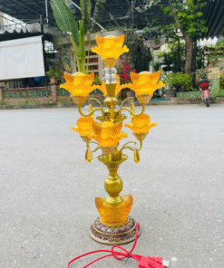 Đèn Thờ Hoa Sen 9 Bông Lưu Ly Kim Nguyên Bảo