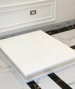 Kệ Gỗ Sồi Nga Kê Bàn Thờ Thần Tài Hiện Đại Màu Trắng Dát Vàng