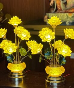 Đèn Thờ Hoa Sen 7 Bông Lưu Ly Thân Lưu Ly Bát Sen