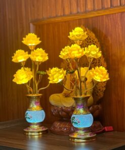 Đèn Thờ Hoa Sen 7 Bông Lưu Ly Thân Ngọc Gấm