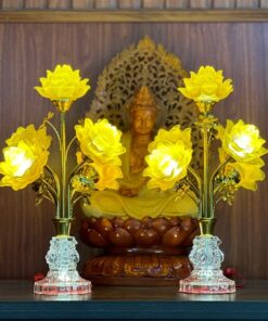 Đèn Thờ Hoa Sen 5 Bông Lưu Ly Thân Pha Lê