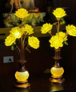 Đèn Thờ Hoa Sen 5 Bông Thân Ngọc Nổi