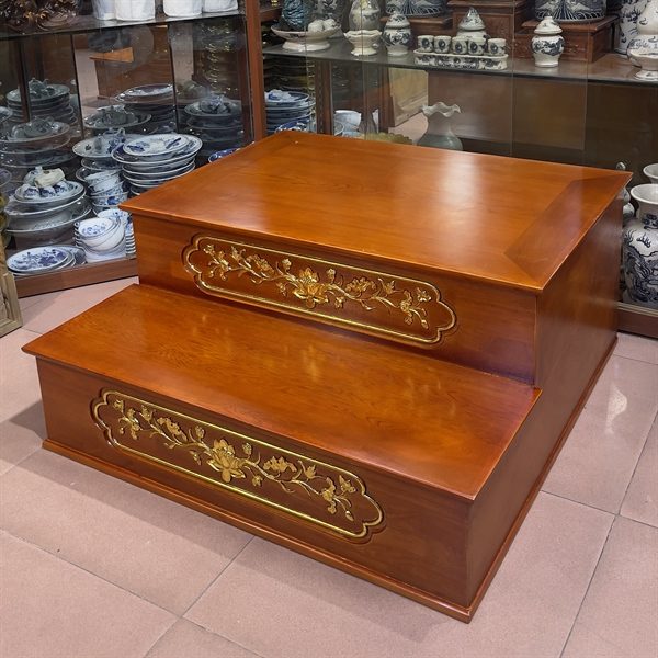 Kệ Kê Nhị Cấp/ 2 Cấp Bàn Thờ Gỗ Xoan Màu Hương Dát Vàng