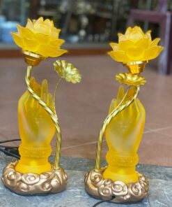 Đèn Thờ Hoa Sen Lưu Ly Tay Phật Cầm Hoa