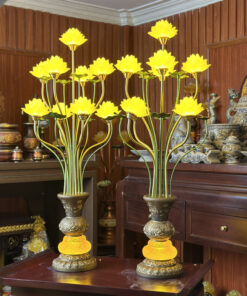 Đèn Thờ Lưu Ly 9 Bông Hoa Sen Cổ Đồng