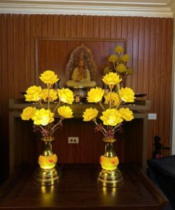 Đèn Thờ Hoa Sen 7 Bông Lưu Ly Gấm Vàng