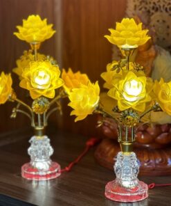 Đèn Thờ Hoa Sen 5 Bông Lưu Ly Thân Pha Lê