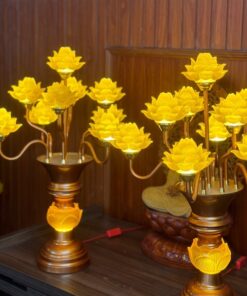 Đèn Thờ Hoa Sen 9 Bông Lưu Ly Thân Hoa Sen