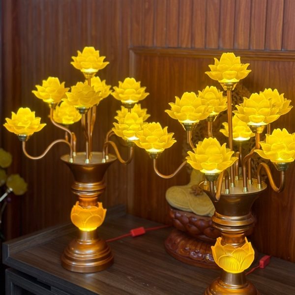 Đèn Thờ Hoa Sen 9 Bông Lưu Ly Thân Hoa Sen