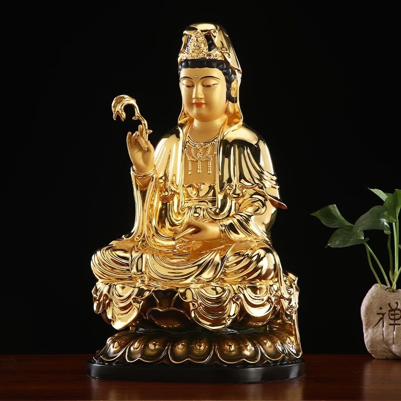 Tượng Phật Quan Âm Ngồi Bệ Sen Vàng