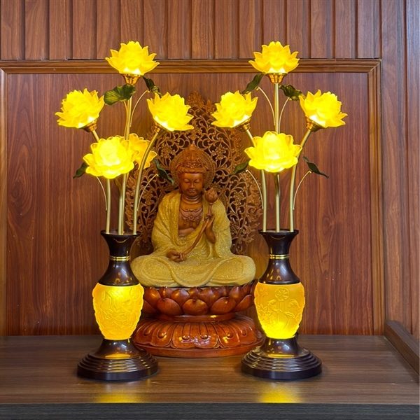 Đèn Thờ Hoa Sen 5 Bông Lưu Ly Thân Ngọc Đen A25