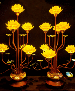 Đèn Thờ Hoa Sen 5 Bông Lưu Ly Thân Bát Sứ