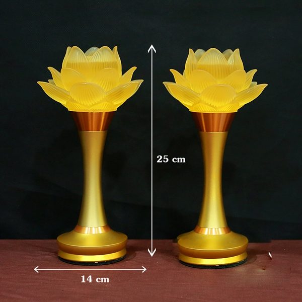 Đèn Thờ Hoa Sen 1 Bông Thân Đồng Chạy Pin - Ảnh 3
