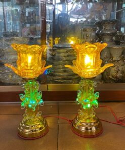 Đèn Thờ Hoa Sen 1 Bông Thân Thuỷ Tinh Vàng