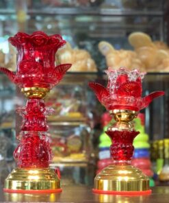 Đèn Thờ Hoa Sen 1 Bông Thân Thủy Tinh Đỏ