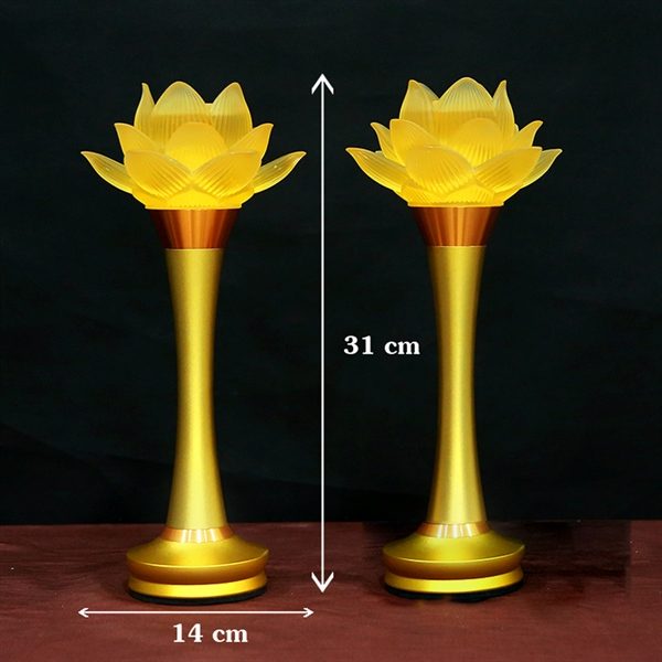 Đèn Thờ Hoa Sen 1 Bông Thân Đồng Chạy Pin - Ảnh 4