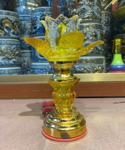 Đèn Thờ Hoa Sen 1 Bông Thân Thuỷ Tinh Vàng