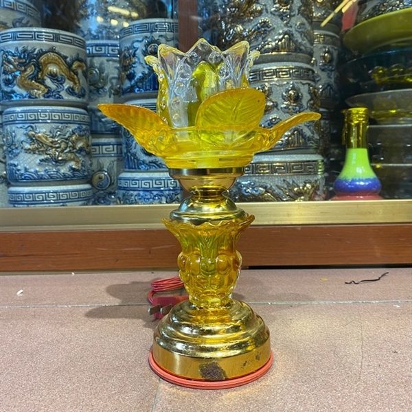 Đèn Thờ Hoa Sen 1 Bông Thân Thuỷ Tinh Vàng