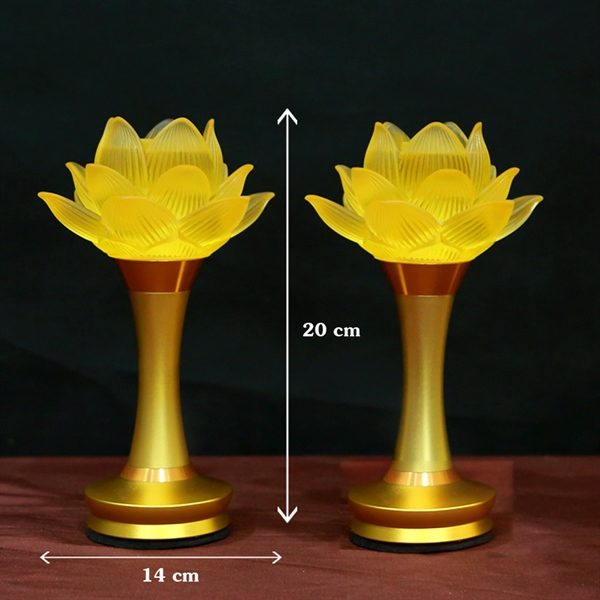 Đèn Thờ Hoa Sen 1 Bông Thân Đồng Chạy Pin - Ảnh 2