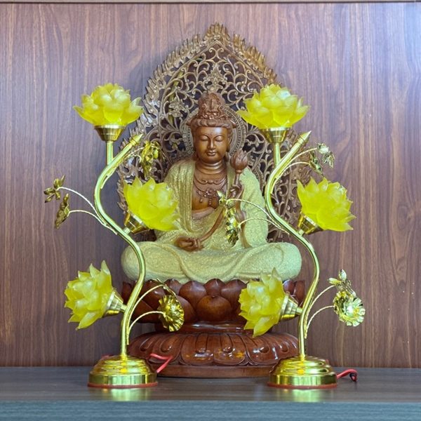 Đèn Thờ Hoa Sen 3 Bông Lưu Ly Thân Cong