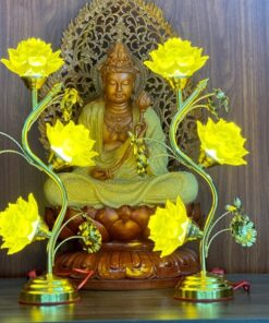 Đèn Thờ Hoa Sen 3 Bông Lưu Ly Thân Cong