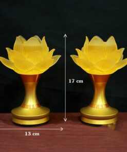 Đèn Thờ Hoa Sen 1 Bông Thân Đồng Chạy Pin