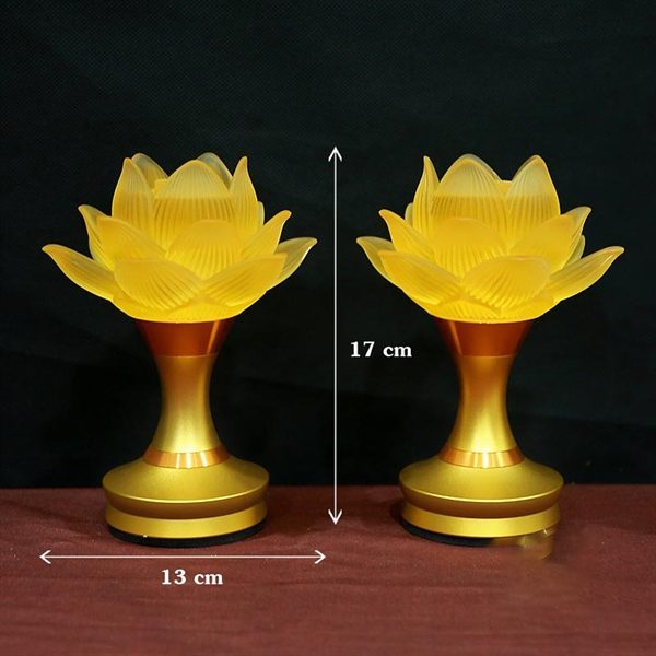 Đèn Thờ Hoa Sen 1 Bông Thân Đồng Chạy Pin