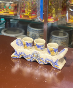 Kỷ/ Ngai Nước 3 Chén Men Rạn Đắp Nổi