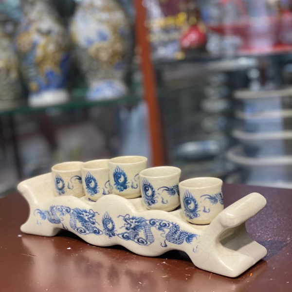 Kỷ Ngai Nước 5 Chén Men Rạn Vẽ